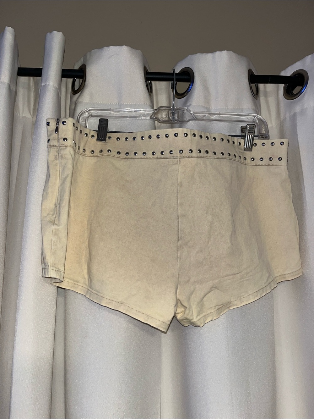 No Boundaries Cream Stud-Trim Jean Shorts